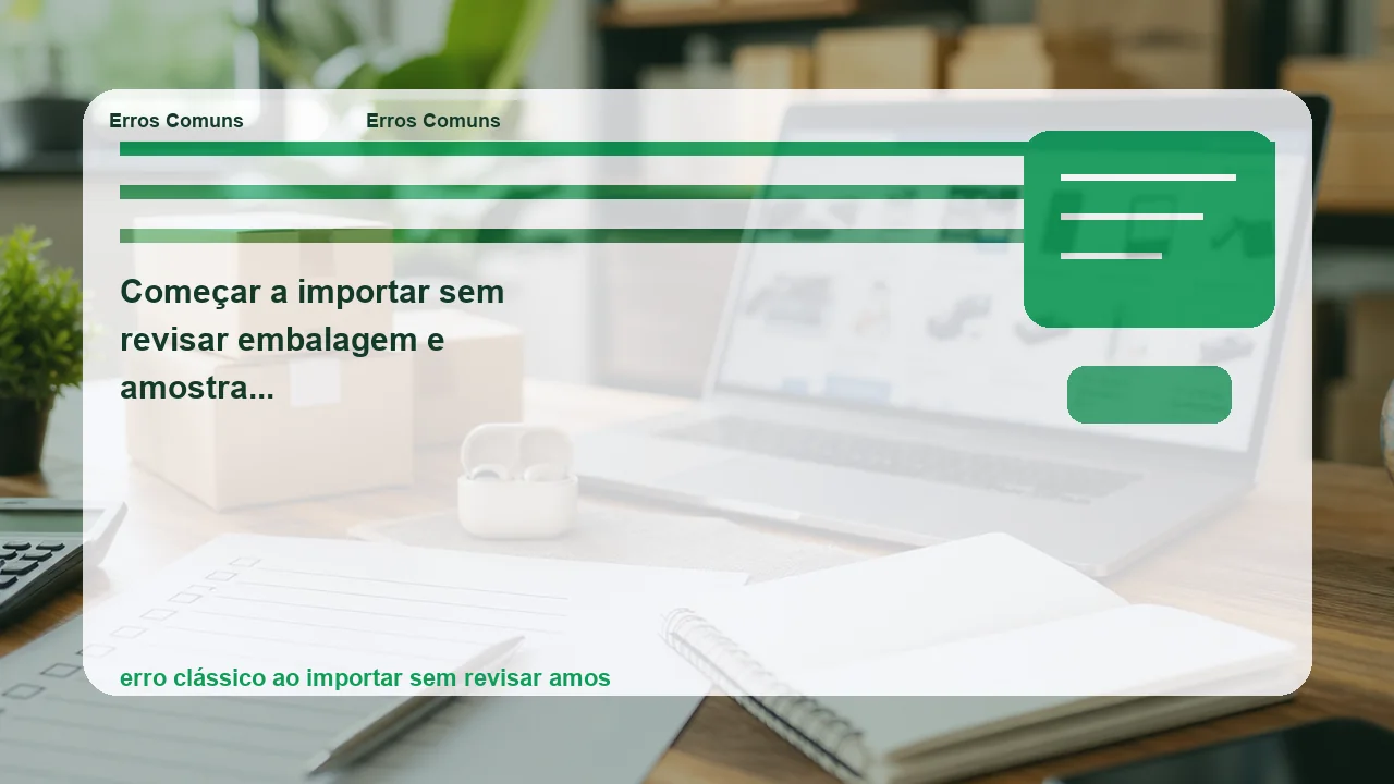 Ilustração editorial sobre começar a importar sem revisar embalagem e amostra é detalhe pequeno ou erro clássico?